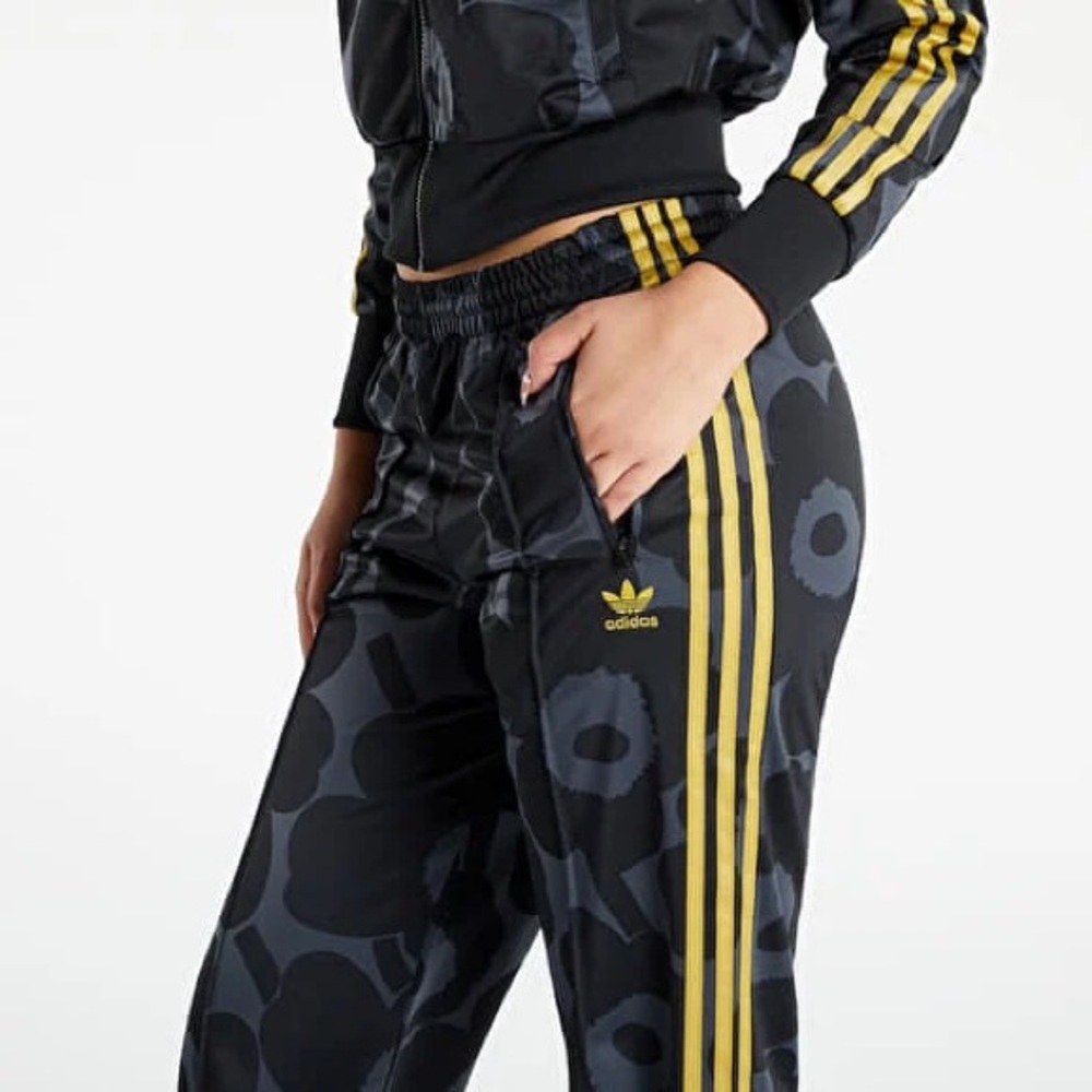Adidas Marimekko Primegreen Womens Size Small Firebird Track Pant Black Floral